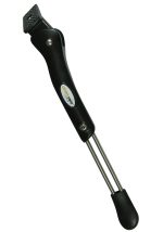 Black/silver AtranVelo Stylo Adjustable Centre Mount Kickstand with "dropped" logo, on white.