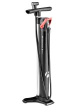 Bontrager TLR Flash Charger Floor Pump, black/silver with red lever and attached hose.