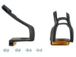 Wellgo Pedal Clip Set: two black clips with orange reflectors, plus four screws shown below.