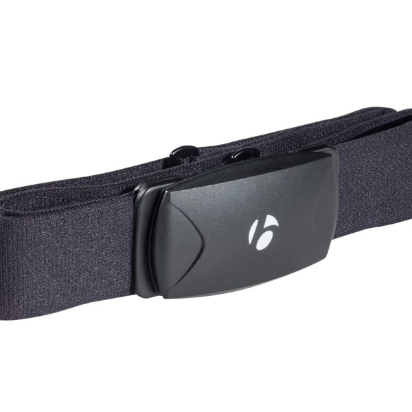 Black Bontrager ANT+/BLE Softstrap Heart Rate Belt with clasp, shown on a white background.