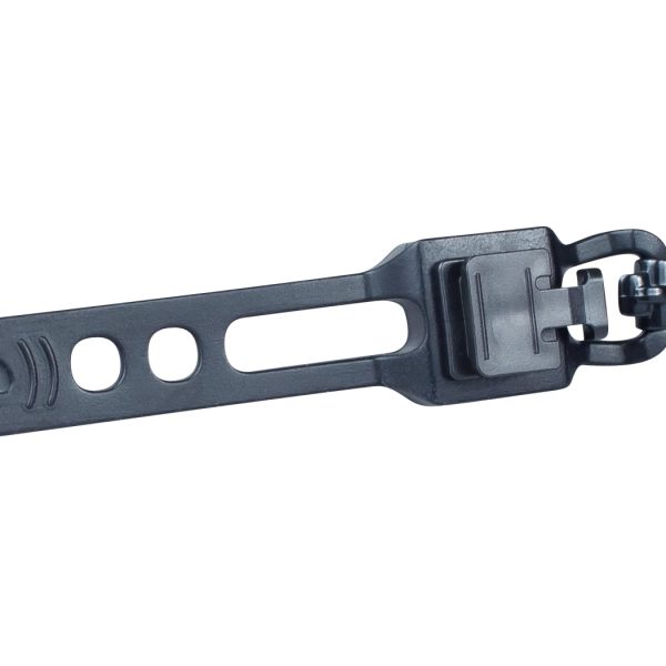 Bontrager Quick Connect Front Light Bracket, black plastic with buckle and slots, on white.