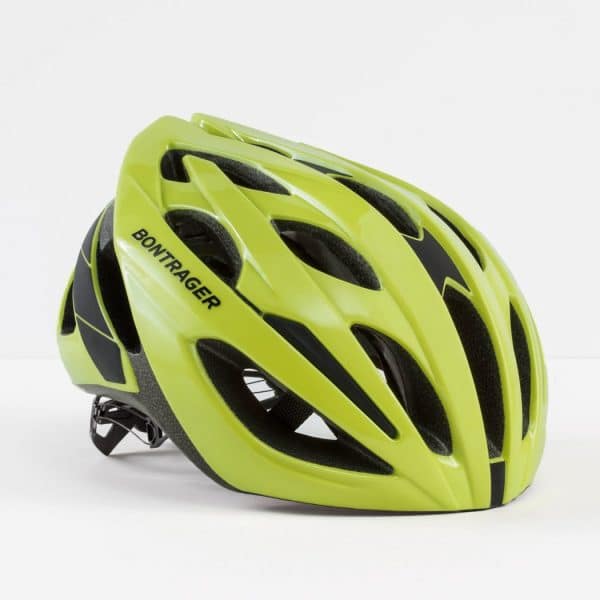 Small Bontrager Starvos MIPS Cycling Helmet, bright yellow-green with black accents.