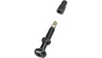 Black Bontrager Round Base TLR Valve Stem with removable cap on a white background.