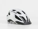 Bontrager Solstice Bike Helmet in white with black vents and visor shown on a white background.