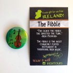Boreen Bike - Badge with a fiddle design and info card on the fiddle in Irish music.
