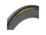 Close-up of a Tyre Pirelli P ZERO Race TLR 700x28 Black/Yellow with yellow side branding.