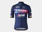 Santini Trek-Segafredo Men's TDF Replica Jersey with sponsor logos and bold coloured stripes.