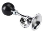 Electra Bugle Horn Silver with a black rubber bulb and shiny silver metal trumpet.