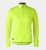 Bright yellow Bontrager Circuit Cycling Rain Jacket Extra Small with front zip on plain background.
