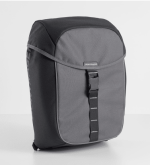 Grey/black Bontrager Commuter Single Pannier 16.5L with front buckle, shown upright.