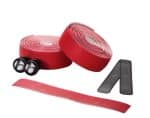 Bontrager Supertack Handlebar Tape Red set with black end plugs and finishing strips.