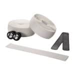 Two rolls of Bontrager Supertack Handlebar Tape White with black end plugs and finishing strips.