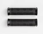 Two black Bontrager XR Trail Pro MTB grips with hexagonal texture, side by side.