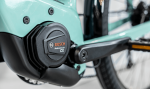 Close-up of a Bosch Performance Line CX motor on an Allant+ 5 Lowstep Blue Sage e-bike.