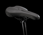 Dual Sport 2 Gen 4 ergonomic saddle on seatpost, featured by Clifden Bike Hire, on black.