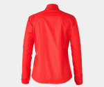 Back view of a bright red Bontrager Circuit Women's Cycling Rain Jacket on white background.
