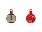 Tektro L10.11 Disc Brake pads in silver/brown and red, shown side by side.