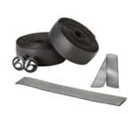 Bontrager Supertack Handlebar Tape Black with end caps and strips on a white background.